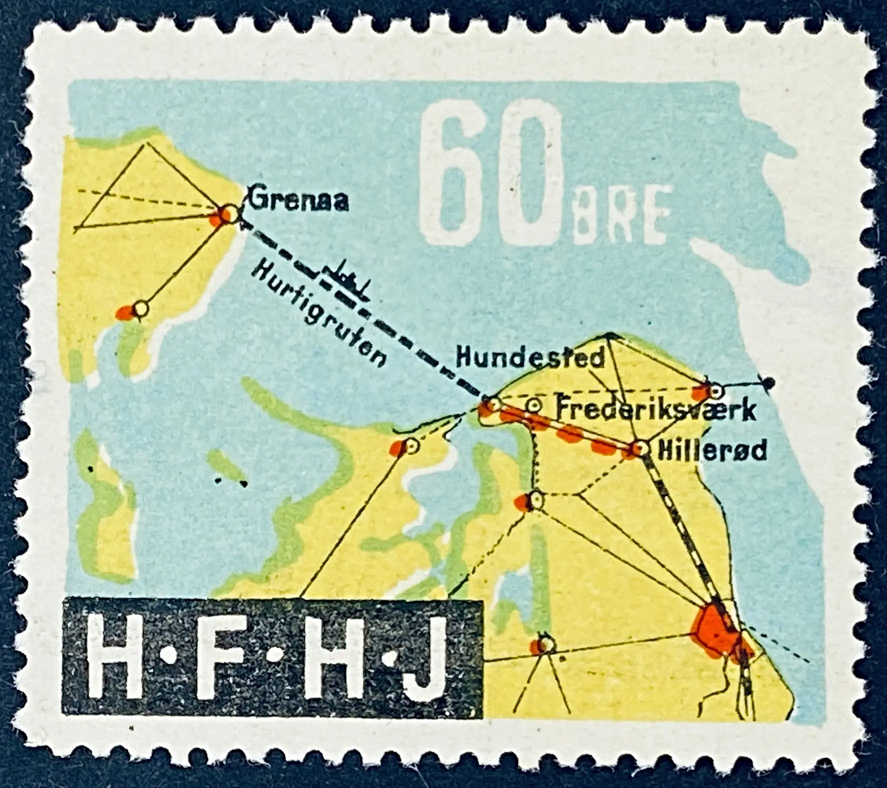 HFHJ 49Y - 60 Øre Motiv: Kort med Hurtigruten Grenaa Hundested - Flerfarvet. HFHJ 49Y - 60 Øre Motiv: Kort med Hurtigruten Grenaa Hundested - Flerfarvet.