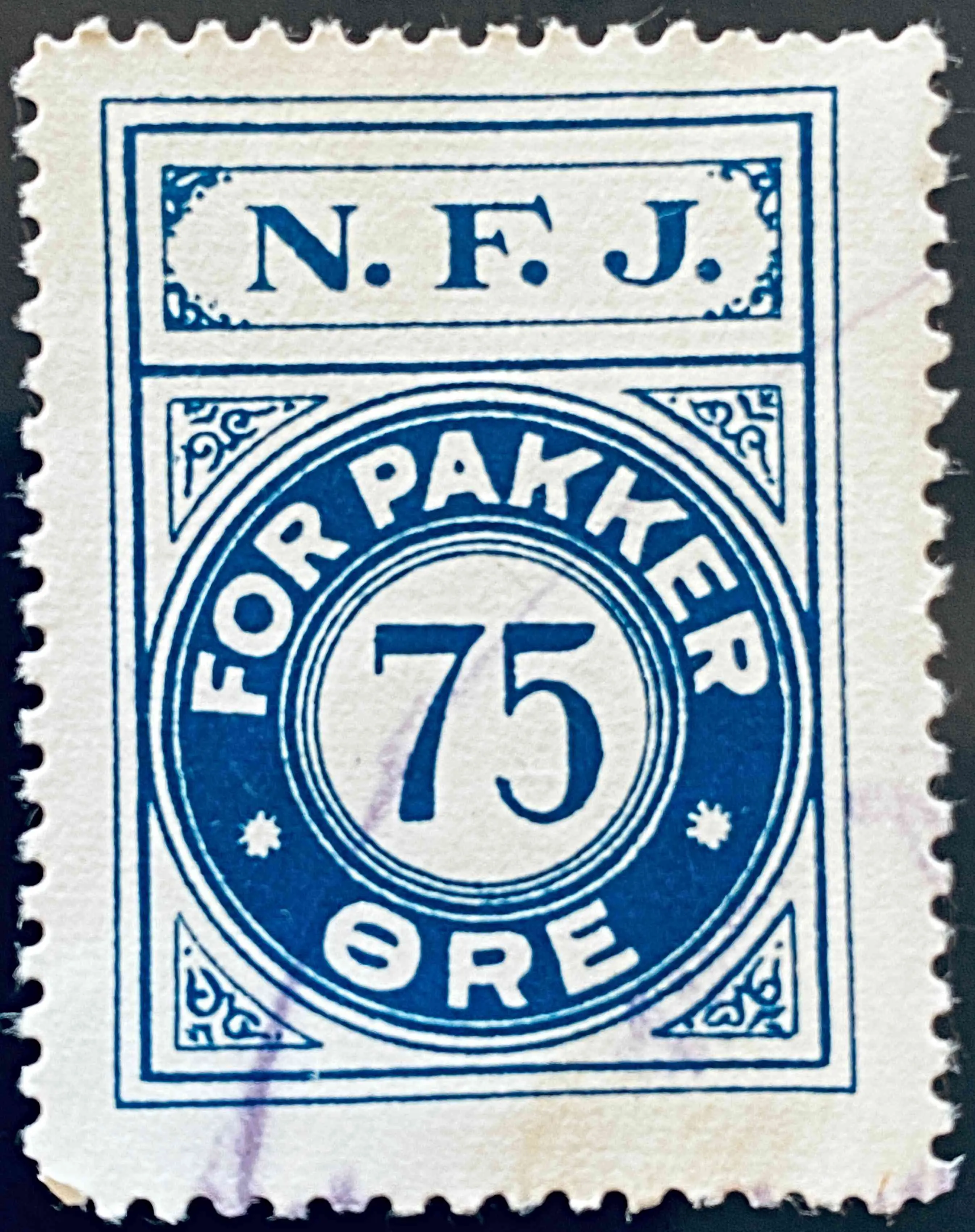 NFJ 31A - 75 Øre - Blå - banemærket er stemplet.