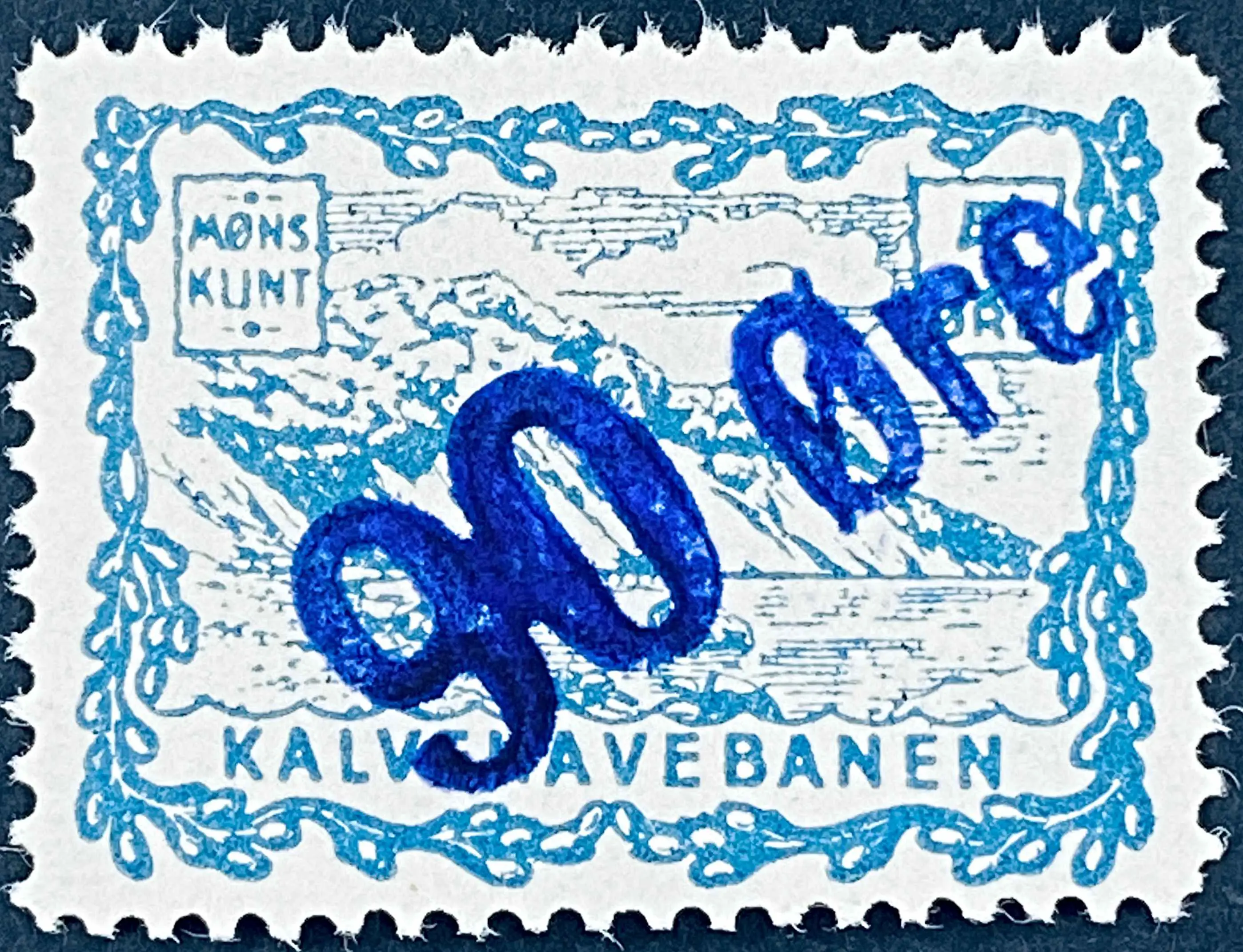 KB 35 - Provisorium (overtryk) 90 Øre violet håndstemplet på 5 Øre - Gråblå. KB 35 - Provisorium (overtryk) 90 Øre violet håndstemplet på 5 Øre - Gråblå.
