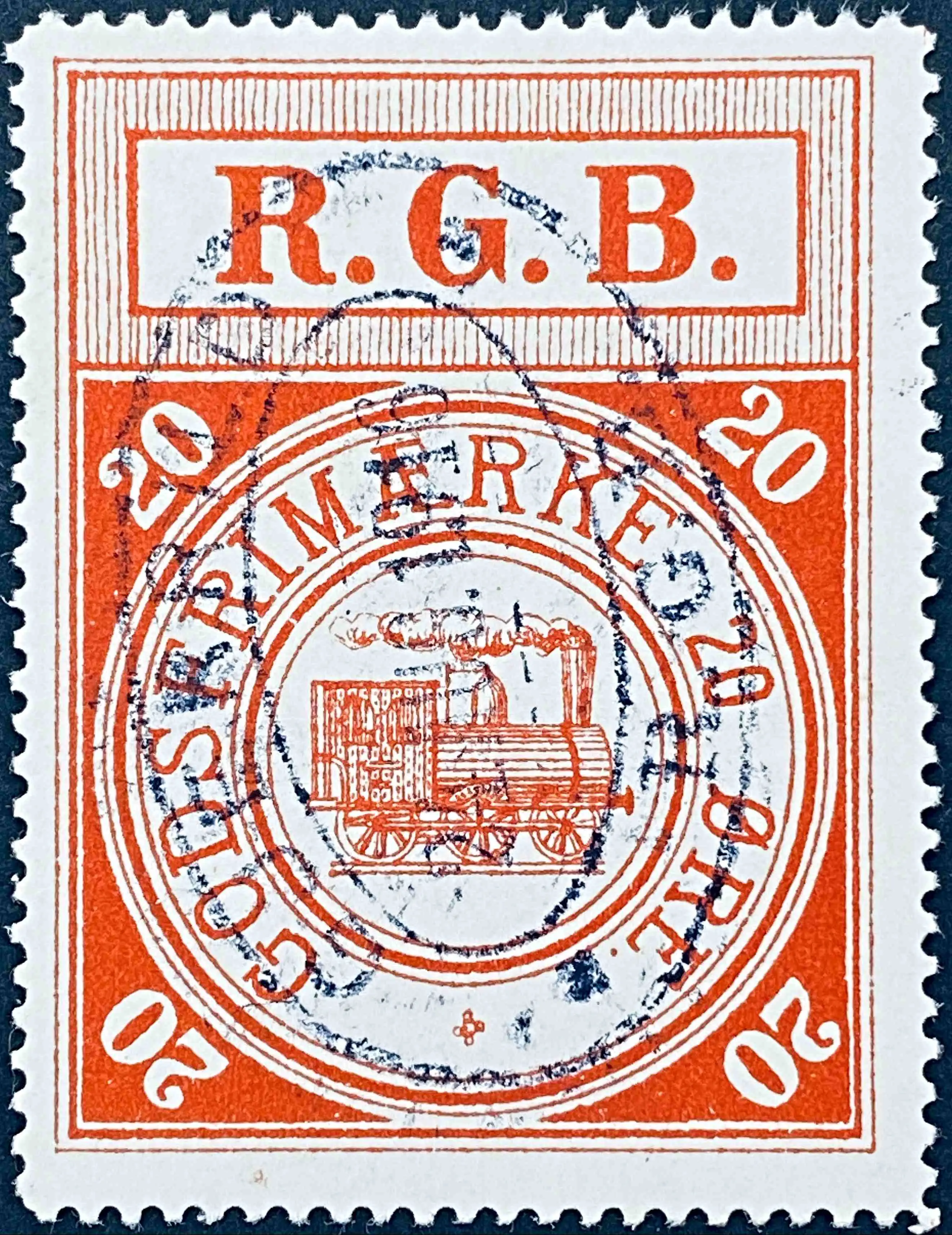 RGB 2 - 20 Øre - Rød - stemplet på Gjerrild Station. RGB 2 - 20 Øre - Rød - stemplet på Gjerrild Station.