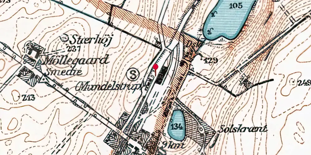 Historisk kort over Mundelstrup Trinbræt med Sidespor