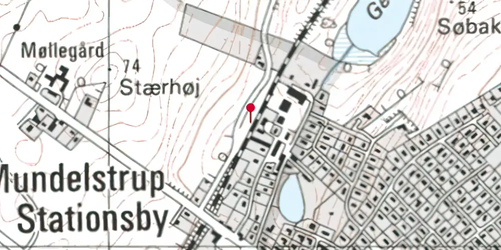 Historisk kort over Mundelstrup Trinbræt med Sidespor