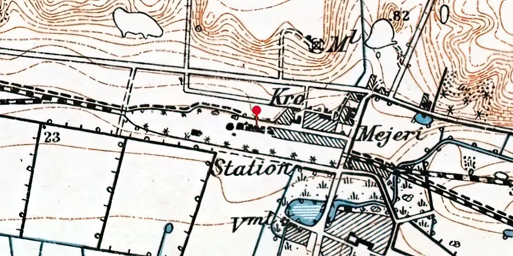 Historisk kort over Ryomgård Station [1876-2016]