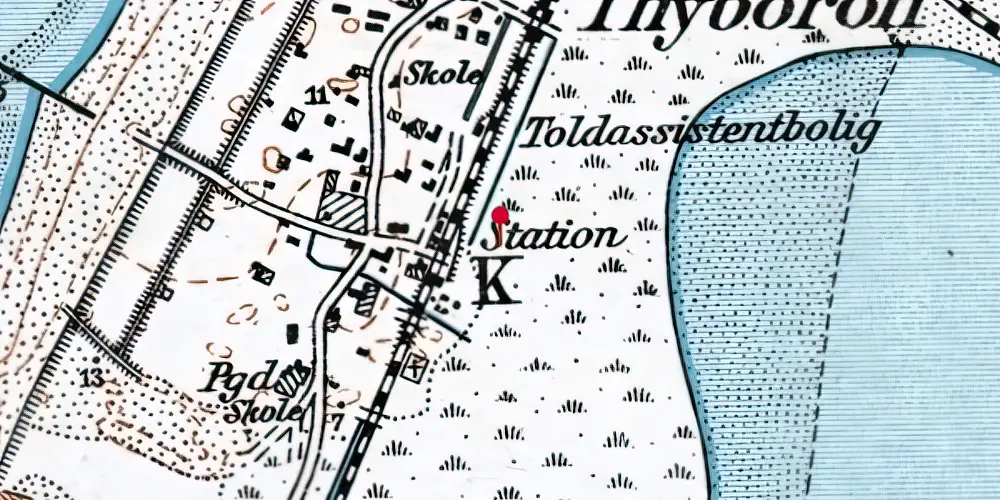 Historisk kort over Thyborøn Kirke Trinbræt