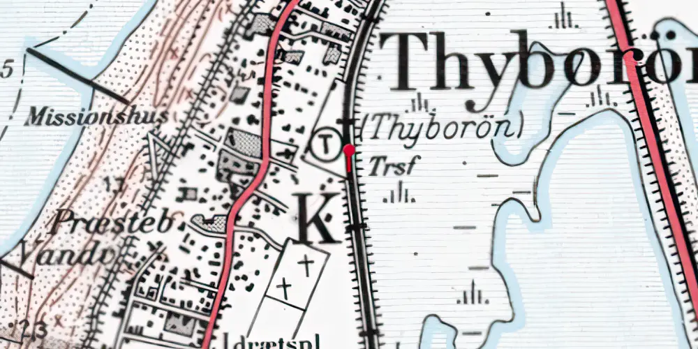 Historisk kort over Thyborøn Kirke Trinbræt