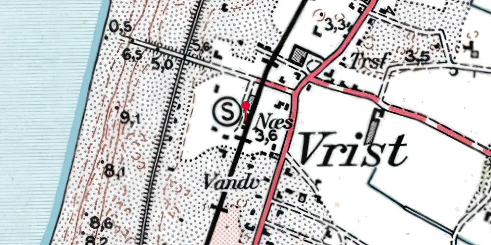 Historisk kort over Vrist Billetsalgssted med Sidespor Historisk kort over Vrist Billetsalgssted med Sidespor