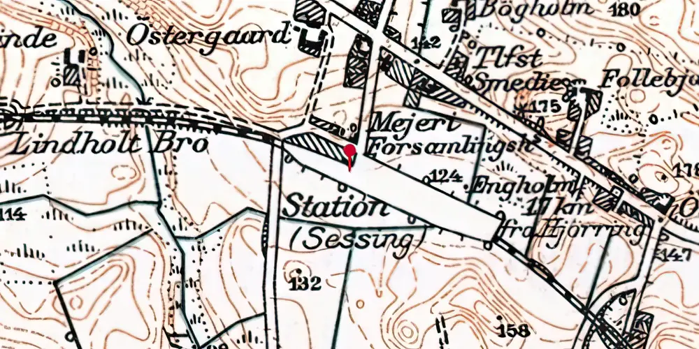 Historisk kort over Sæsing Station Historisk kort over Sæsing Station