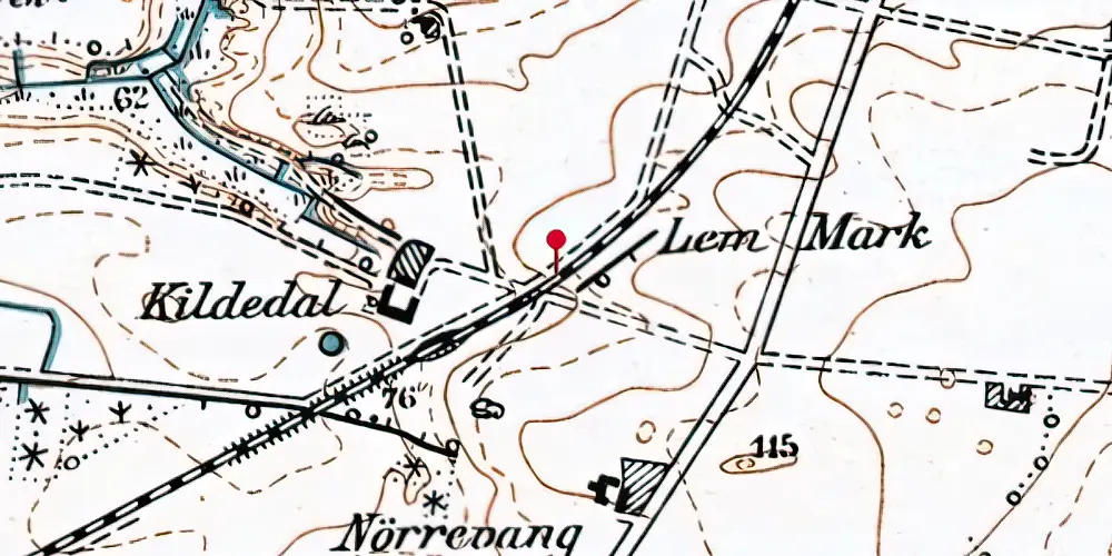 Historisk kort over Kildedal (Vodskov-Østervrå) Trinbræt