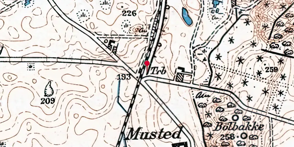Historisk kort over Musted Trinbræt Historisk kort over Musted Trinbræt