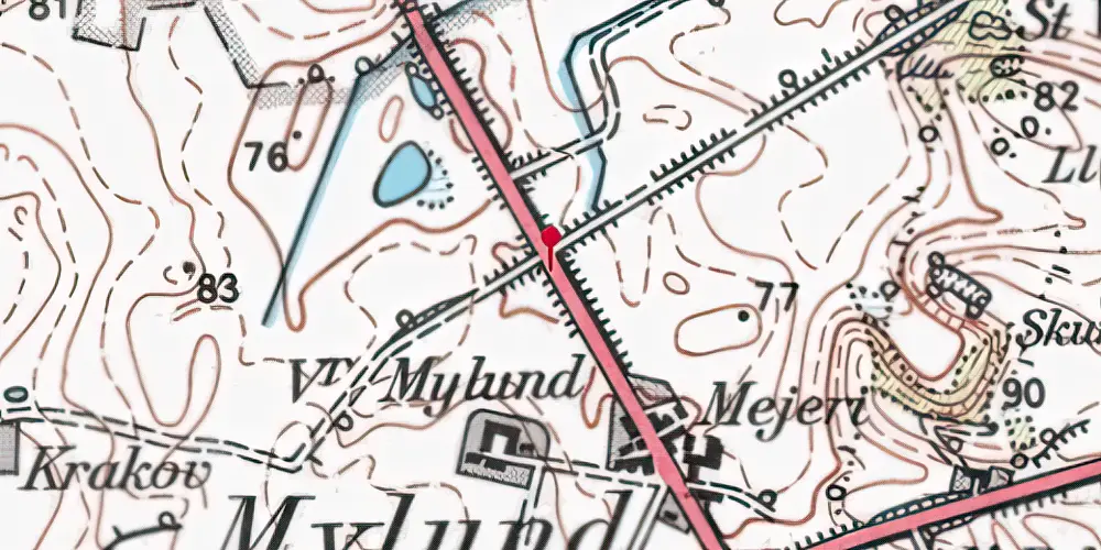 Historisk kort over Vester Mylund Trinbræt Historisk kort over Vester Mylund Trinbræt
