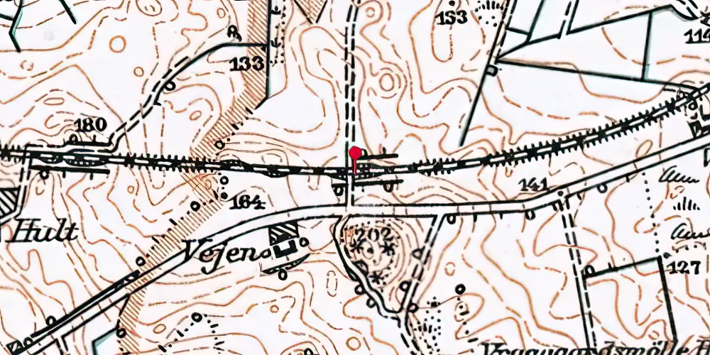 Historisk kort over Vejen (Vodskov-Østervrå) Trinbræt med Sidespor Historisk kort over Vejen (Vodskov-Østervrå) Trinbræt med Sidespor
