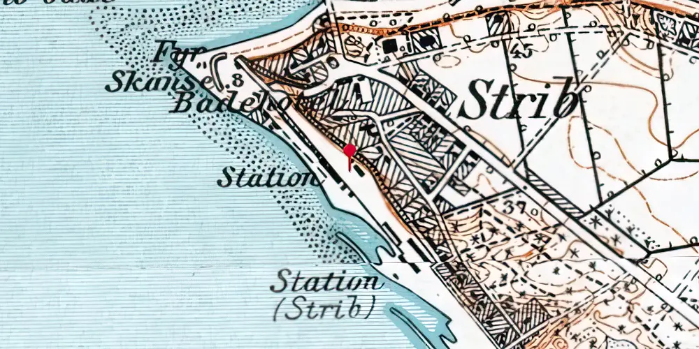 Historisk kort over Strib Station Historisk kort over Strib Station
