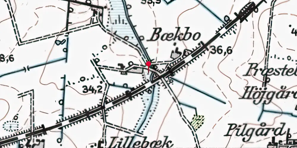 Historisk kort over Bækbo Trinbræt Historisk kort over Bækbo Trinbræt
