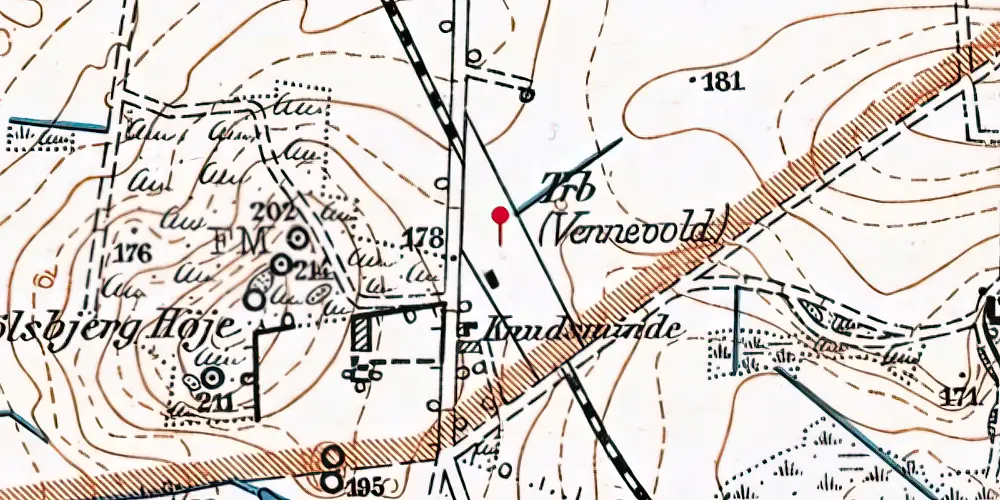 Historisk kort over Vennevold Station Historisk kort over Vennevold Station