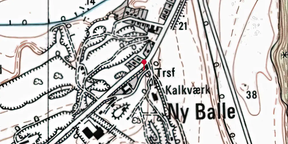 Historisk kort over Ny Balle Trinbræt Historisk kort over Ny Balle Trinbræt