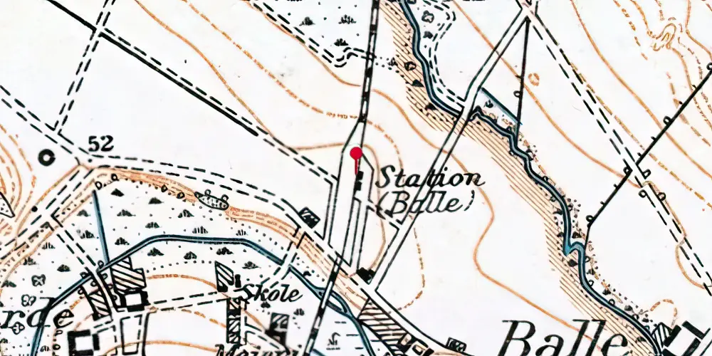 Historisk kort over Balle Station Historisk kort over Balle Station