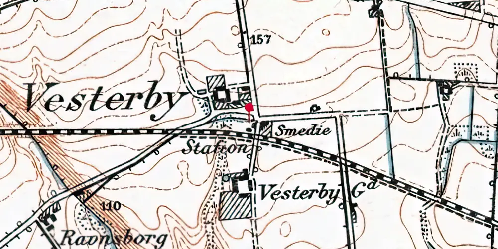 Historisk kort over Vesterby Billetsalgssted med Sidespor Historisk kort over Vesterby Billetsalgssted med Sidespor