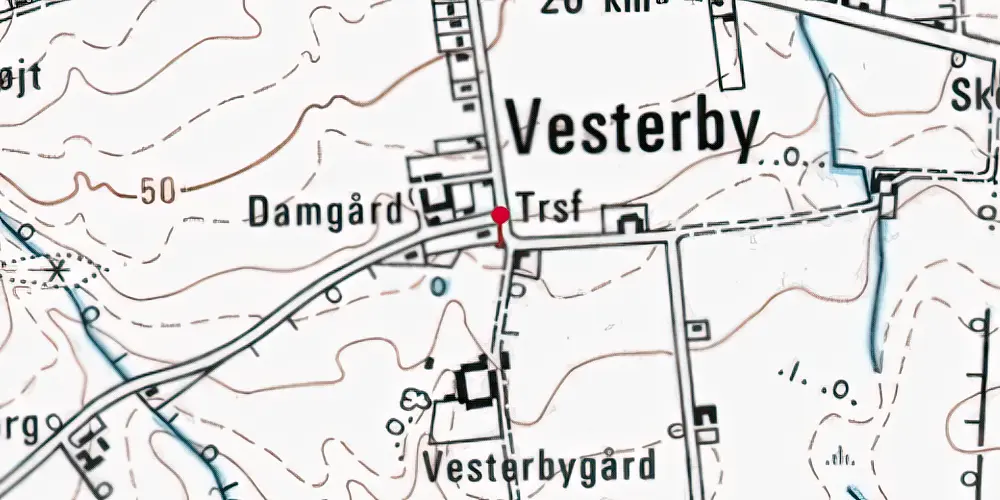 Historisk kort over Vesterby Billetsalgssted med Sidespor Historisk kort over Vesterby Billetsalgssted med Sidespor