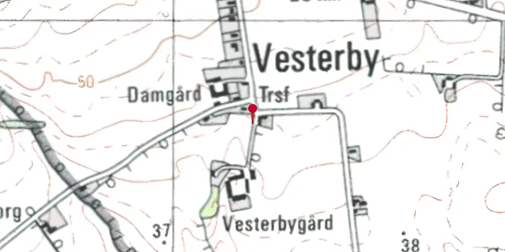 Historisk kort over Vesterby Billetsalgssted med Sidespor Historisk kort over Vesterby Billetsalgssted med Sidespor
