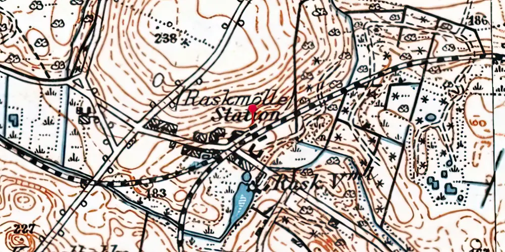 Historisk kort over Rask Mølle Station Historisk kort over Rask Mølle Station