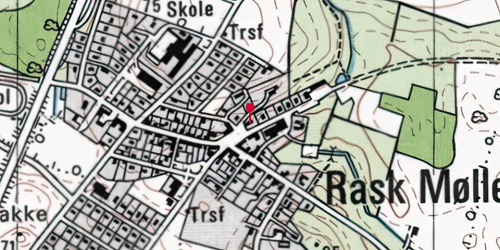 Historisk kort over Rask Mølle Station Historisk kort over Rask Mølle Station
