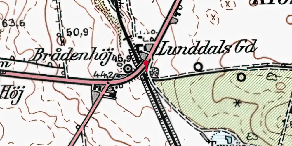 Historisk kort over Lunddalen Trinbræt Historisk kort over Lunddalen Trinbræt