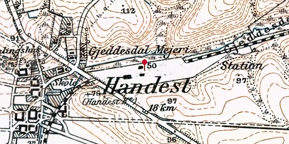 Historisk kort over Handest Station Historisk kort over Handest Station