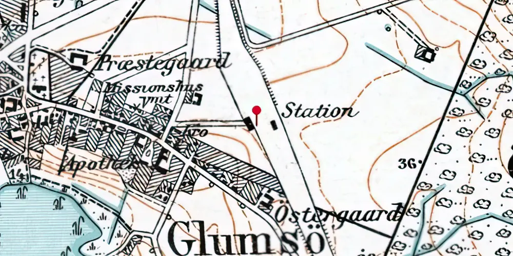 Historisk kort over Glumsø Station [1924-2020]