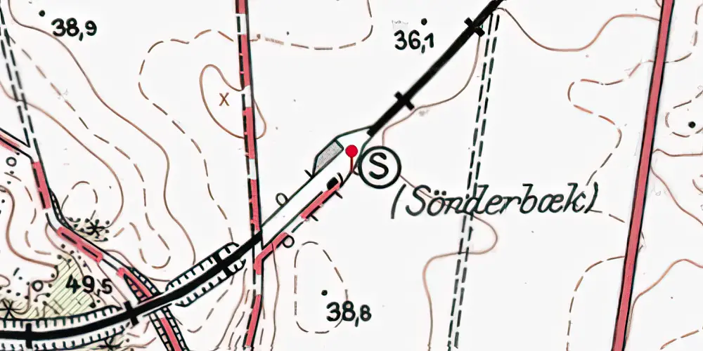 Historisk kort over Sønderbæk Station Historisk kort over Sønderbæk Station