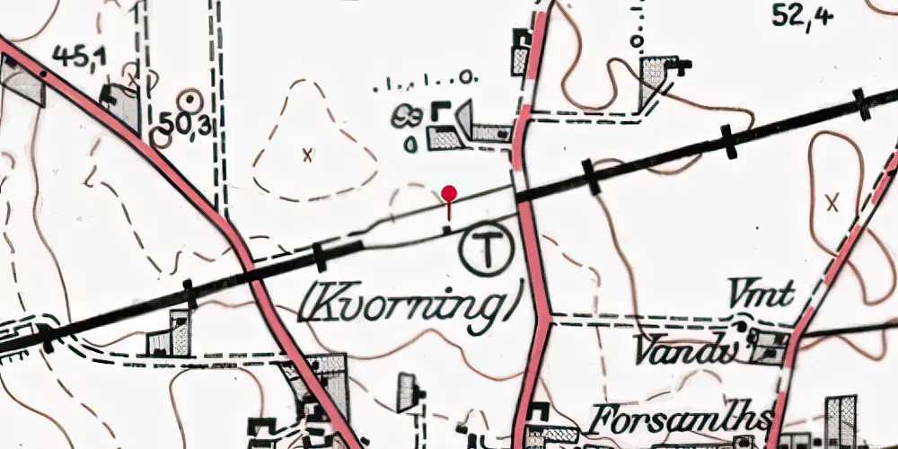 Historisk kort over Kvorning Trinbræt med Sidespor Historisk kort over Kvorning Trinbræt med Sidespor