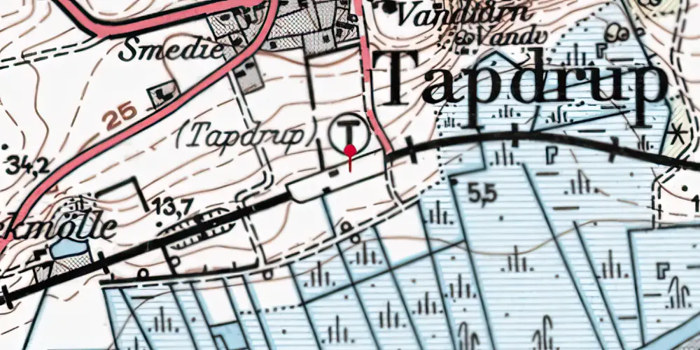 Historisk kort over Tapdrup Trinbræt med Sidespor Historisk kort over Tapdrup Trinbræt med Sidespor