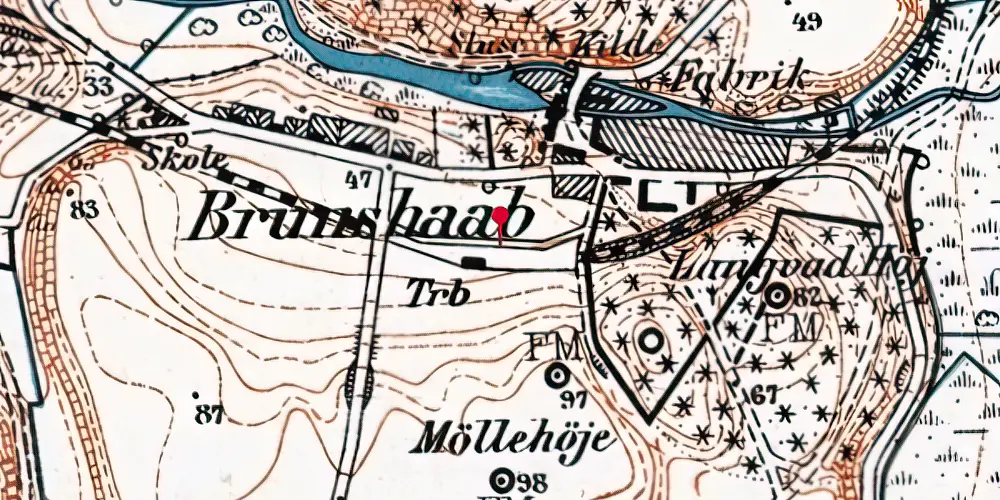Historisk kort over Bruunshåb Trinbræt med Sidespor Historisk kort over Bruunshåb Trinbræt med Sidespor