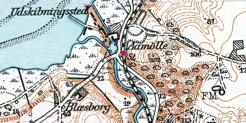 Historisk kort over Åmølle Trinbræt med Sidespor Historisk kort over Åmølle Trinbræt med Sidespor