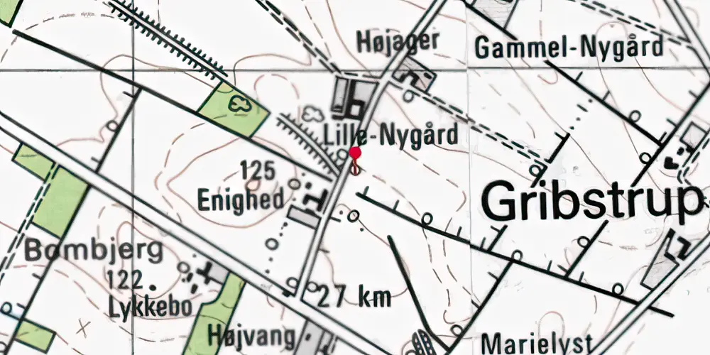 Historisk kort over Gribstrup Trinbræt Historisk kort over Gribstrup Trinbræt