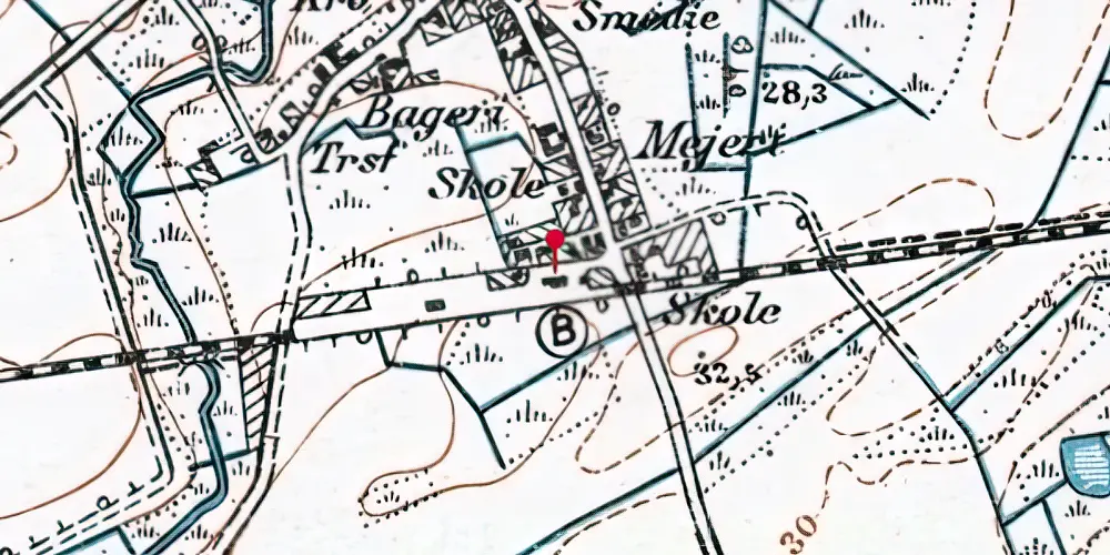 Historisk kort over Bjerndrup Holdeplads med sidespor Historisk kort over Bjerndrup Holdeplads med sidespor