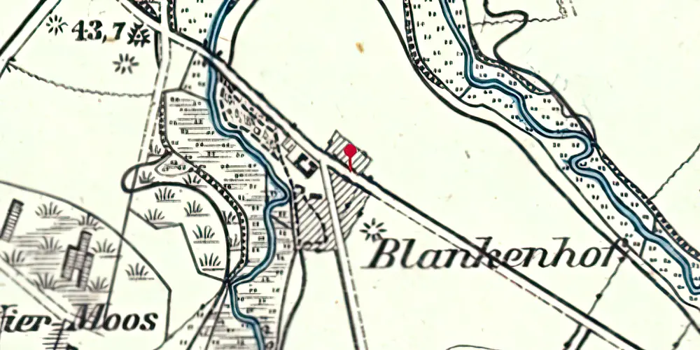 Historisk kort over Blankenhof Holdeplads med sidespor Historisk kort over Blankenhof Holdeplads med sidespor