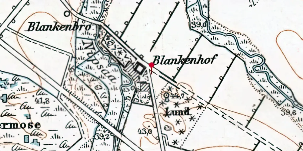 Historisk kort over Blankenhof Holdeplads med sidespor Historisk kort over Blankenhof Holdeplads med sidespor