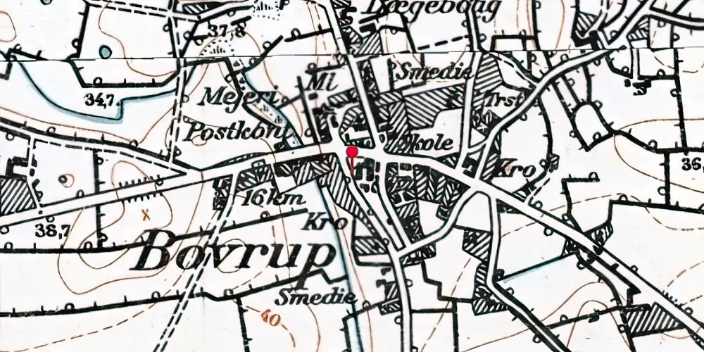 Historisk kort over Bovrup Stationskro Historisk kort over Bovrup Stationskro