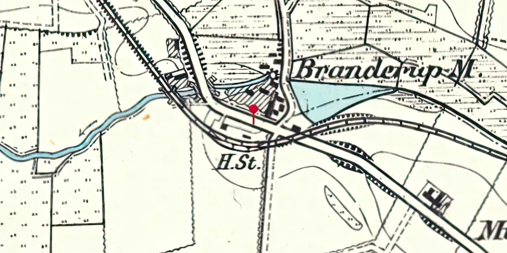 Historisk kort over Branderup Mølle Holdeplads med sidespor Historisk kort over Branderup Mølle Holdeplads med sidespor