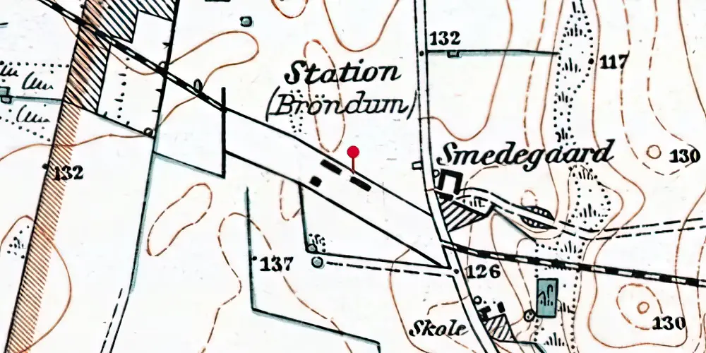 Historisk kort over Brøndum Station Historisk kort over Brøndum Station