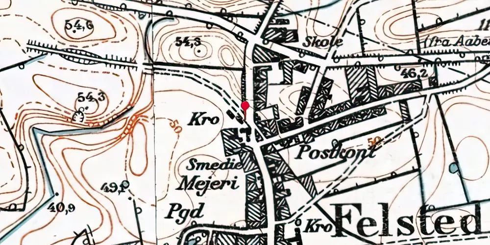 Historisk kort over Felsted Stationskro Historisk kort over Felsted Stationskro