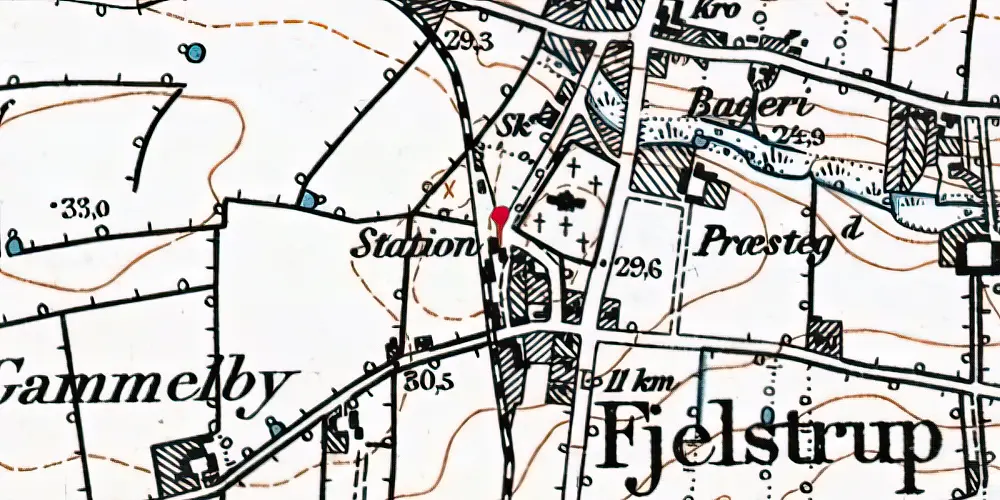 Historisk kort over Fjelstrup Station Historisk kort over Fjelstrup Station