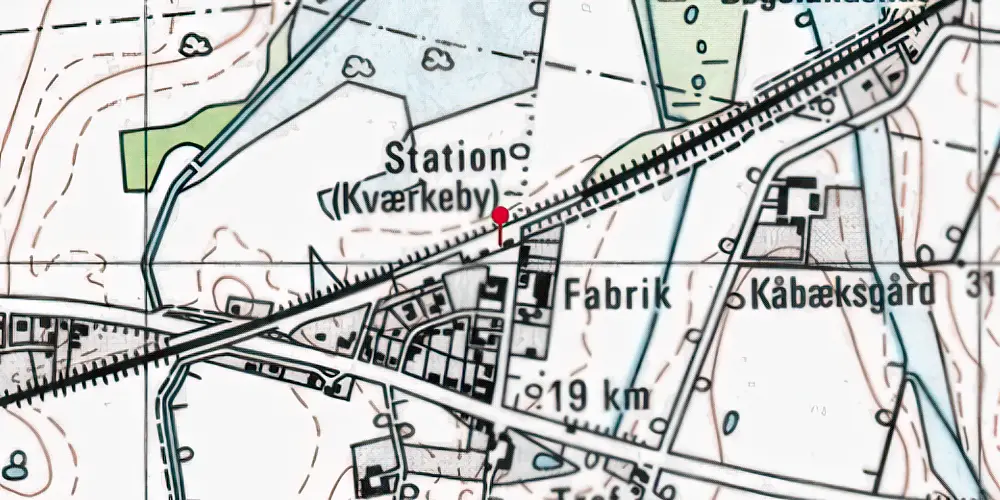 Historisk kort over Kværkeby Krydsningsstation Historisk kort over Kværkeby Krydsningsstation