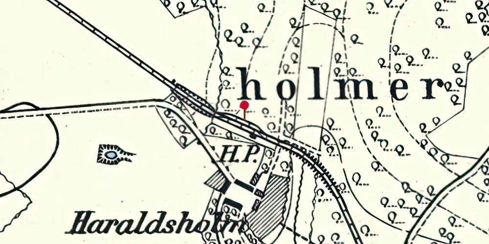Historisk kort over Haraldsholm Holdeplads med sidespor Historisk kort over Haraldsholm Holdeplads med sidespor