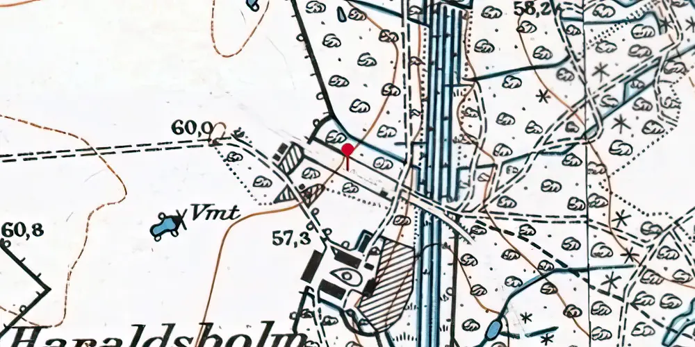 Historisk kort over Haraldsholm Holdeplads med sidespor Historisk kort over Haraldsholm Holdeplads med sidespor
