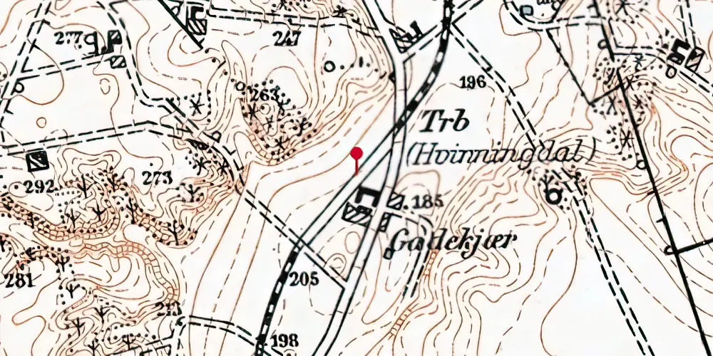 Historisk kort over Hvinningdal Trinbræt med Sidespor Historisk kort over Hvinningdal Trinbræt med Sidespor