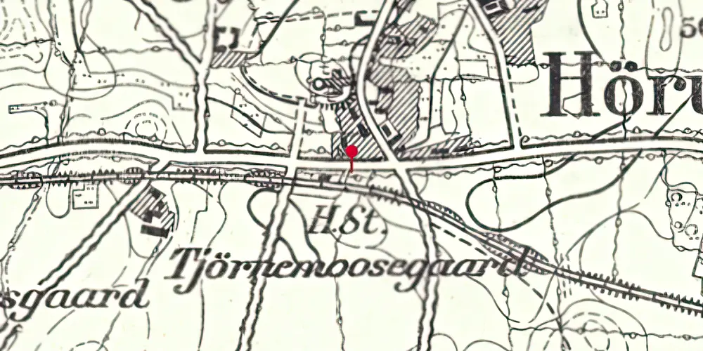 Historisk kort over Kirke-Hørup Trinbræt med Sidespor Historisk kort over Kirke-Hørup Trinbræt med Sidespor