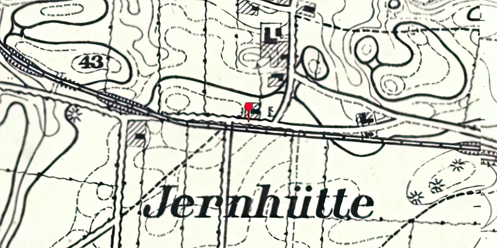 Historisk kort over Jernhyt Trinbræt med Sidespor Historisk kort over Jernhyt Trinbræt med Sidespor