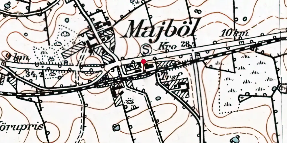 Historisk kort over Majbøl Trinbræt med Sidespor Historisk kort over Majbøl Trinbræt med Sidespor