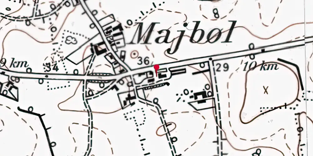 Historisk kort over Majbøl Trinbræt med Sidespor Historisk kort over Majbøl Trinbræt med Sidespor